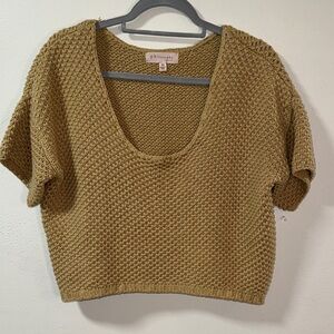 Philosophy Camel Knit Top short sleeve deep scoop neck sweater size XS 6128